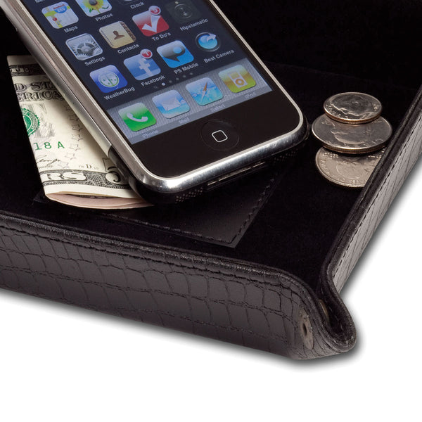 Dacasso Black Crocodile Embossed Leather Travel Caddy