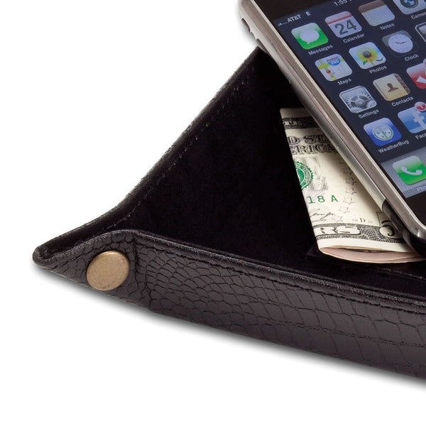 Dacasso Black Crocodile Embossed Leather Travel Caddy