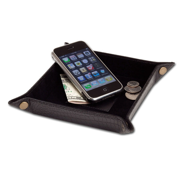 dacasso Black Crocodile Embossed Leather Travel Caddy