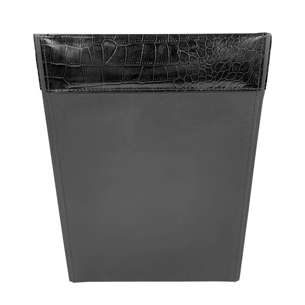 Dacasso Black Crocodile Embossed Leather Waste Basket 14 Qt