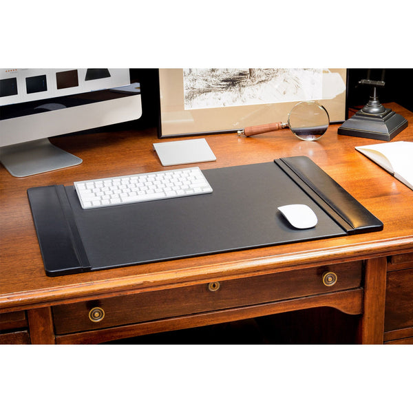 Dacasso Black Leather 25.5" X 17.25" Side-Rail Desk Pad