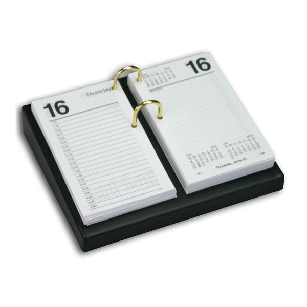 dacasso Black Leather 3.5" x 6" Calendar Holder with Gold Accents