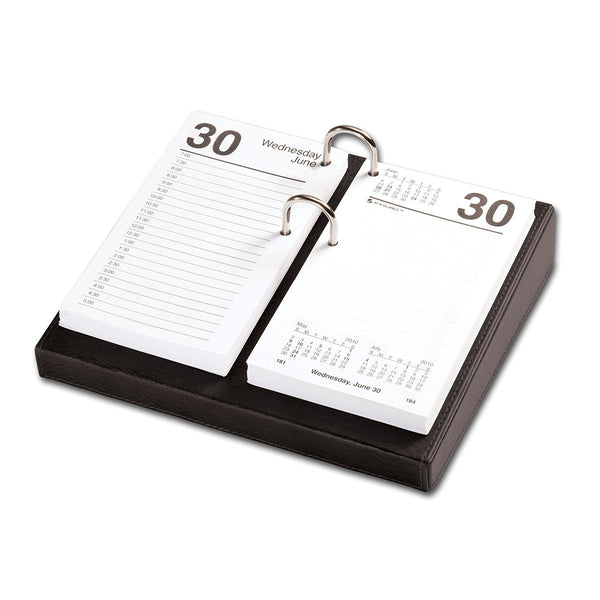 dacasso Black Leather 3.5" x 6" Calendar Holder with Silver Accents