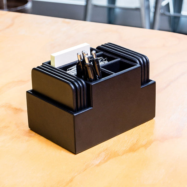 Dacasso Black Leather 8 Square Coaster Set W/ Holder