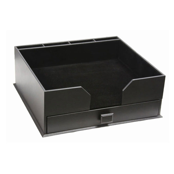 dacasso Black Leather Deluxe 17" x 14" Conference Pad & Coaster Holder