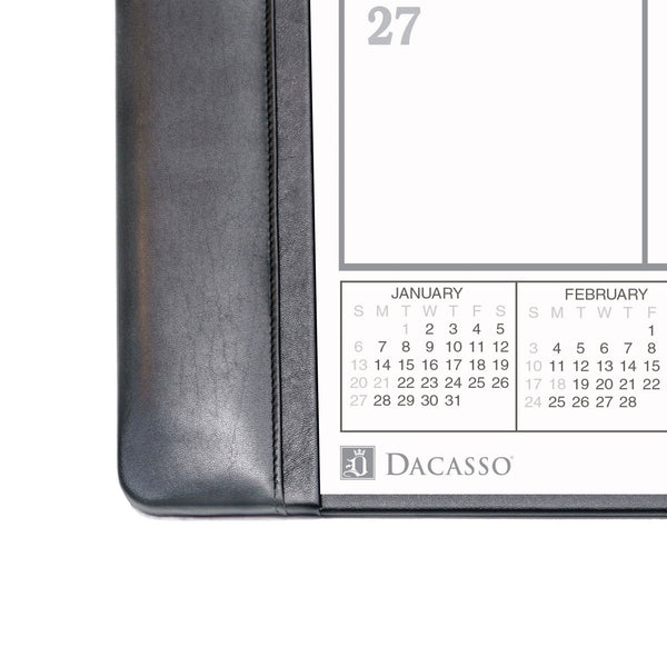 Dacasso Black Leather Desk Pad W/ 2025 Calendar Insert 25.5 X 17.25