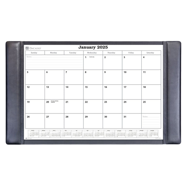dacasso Black Leather Desk Pad w/ 2025 Calendar Insert 34 x 20