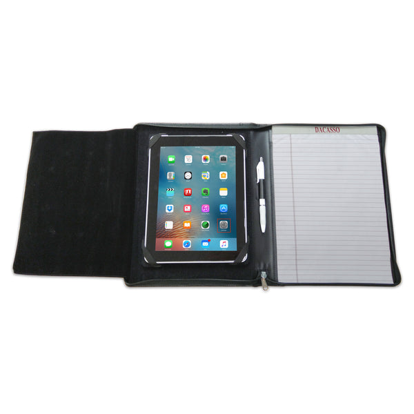 dacasso Black Leather Enhanced Zip-Around Tablet Portfolio