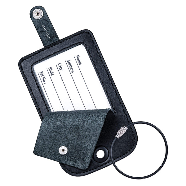Dacasso Black Leather Luggage Tag With Plate Insert