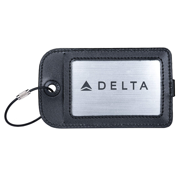dacasso Black Leather Luggage Tag with Plate Insert