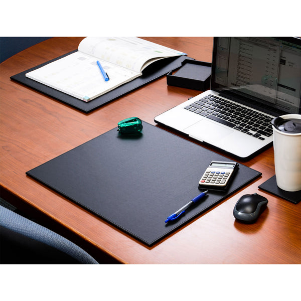 Dacasso Black Leatherette 17 X 14 Conference Table Pad W/ Black Tone-on-Tone Stitching