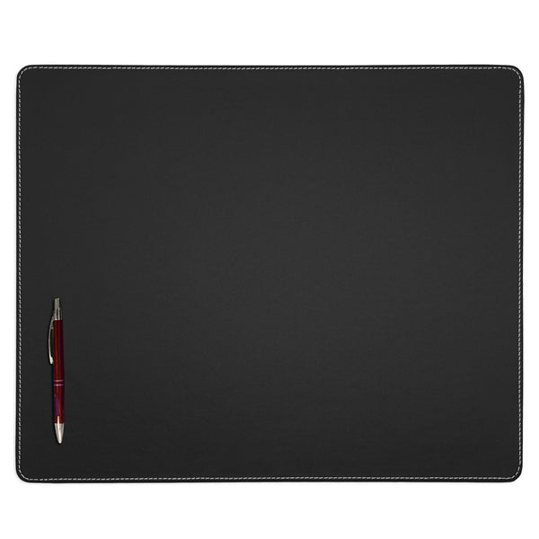 dacasso Black Leatherette 20 x 16 Conference Table Pad w/ White Stitching