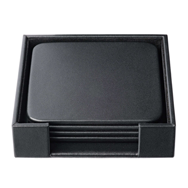 Dacasso Black Leatherette 4 Square Coaster Set W/ Holder