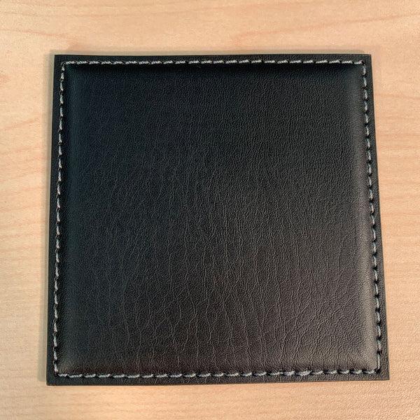 Dacasso Black Leatherette Low Profile Coaster W/ White Stitching