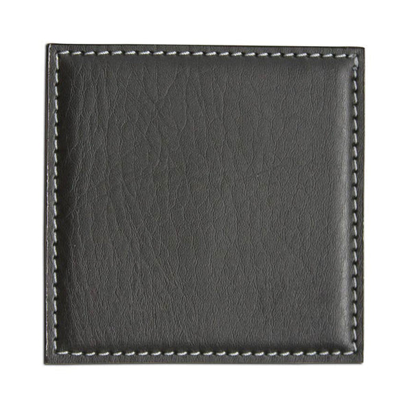 dacasso Black Leatherette Low Profile Coaster w/ White Stitching