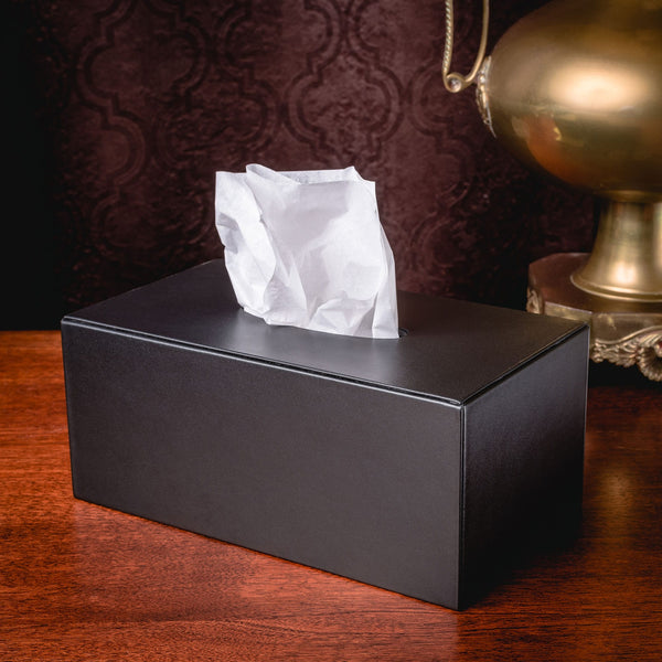 Dacasso Black Leatherette Rectangular Tissue Box Cover