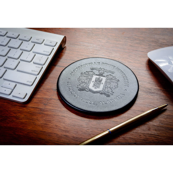 Dacasso Black Leatherette Round Coaster W/ Thin Metal Core