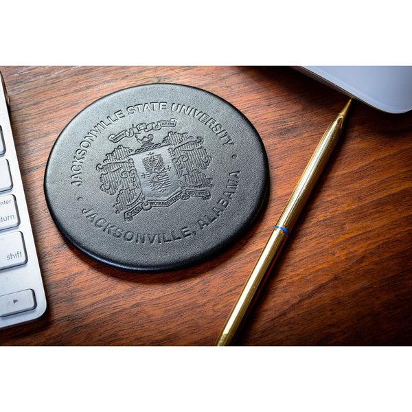 Dacasso Black Leatherette Round Coaster W/ Thin Metal Core