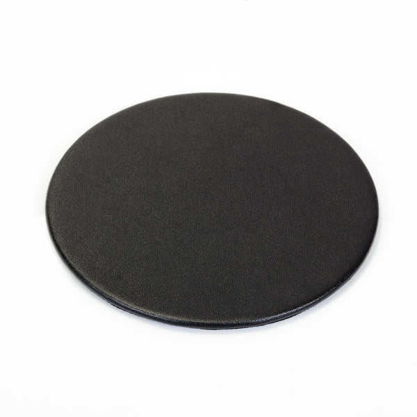 dacasso Black Leatherette Round Coaster w/ Thin Metal Core