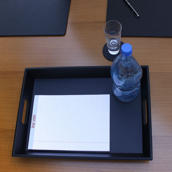 Dacasso Black Leatherette Serving Tray With Handles