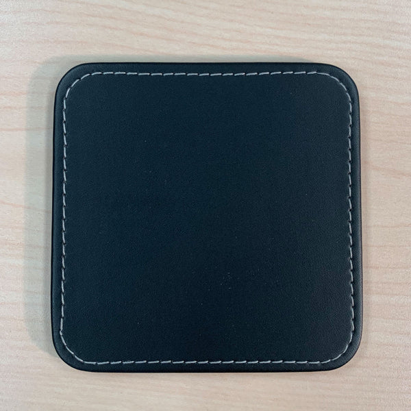 Dacasso Black Leatherette Square Coaster W/ White Stitching