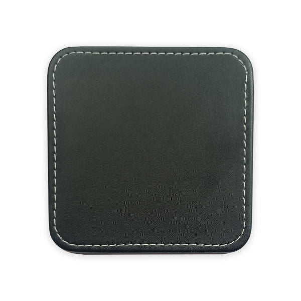 dacasso Black Leatherette Square Coaster w/ White Stitching