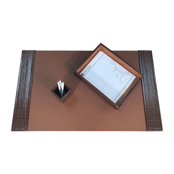 Dacasso Brown Crocodile Embossed Leather 3-Piece Desk Set