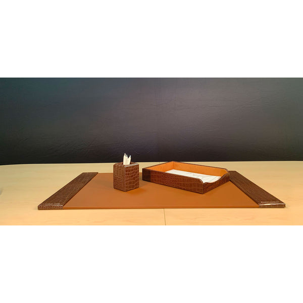 Dacasso Brown Crocodile Embossed Leather 3-Piece Desk Set