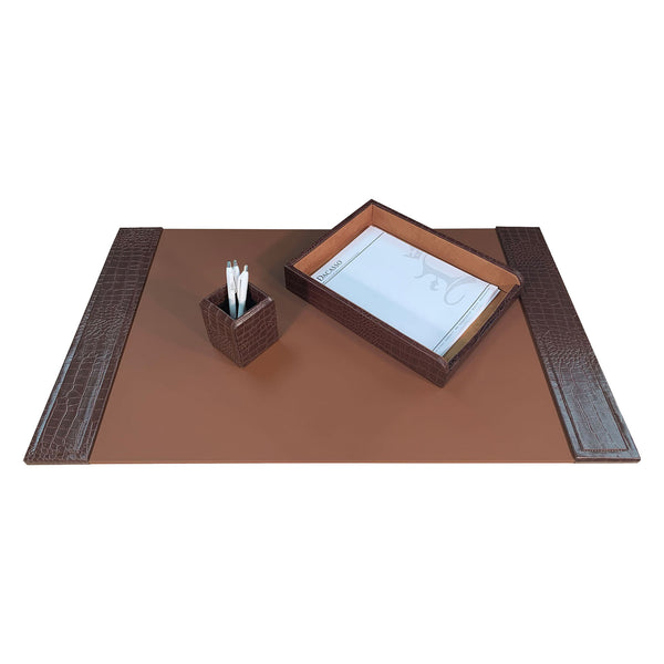 dacasso Brown Crocodile Embossed Leather 3-Piece Desk Set