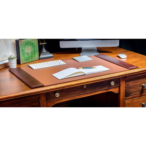 Dacasso Brown Crocodile Embossed Leather 8-Piece Desk Set