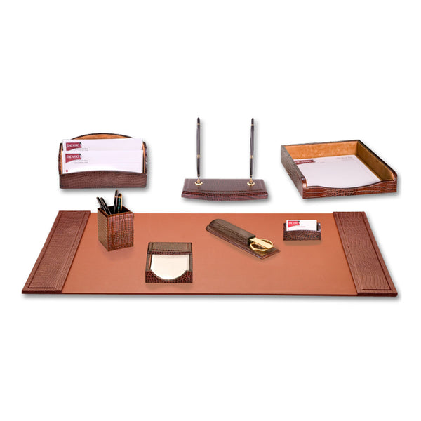 dacasso Brown Crocodile Embossed Leather 8-Piece Desk Set