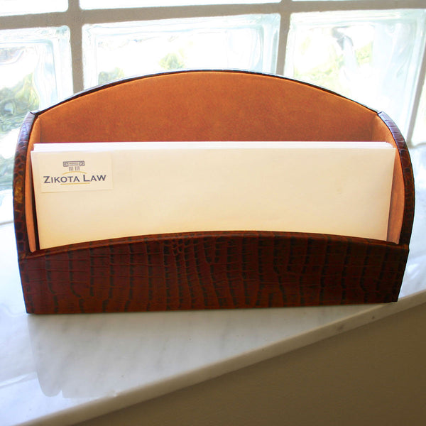 Dacasso Brown Crocodile Embossed Leather Letter Holder