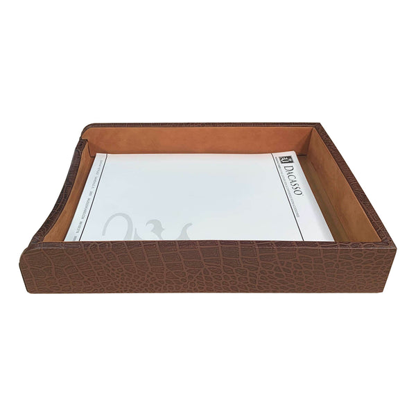 Dacasso Brown Crocodile Embossed Leather Letter Tray