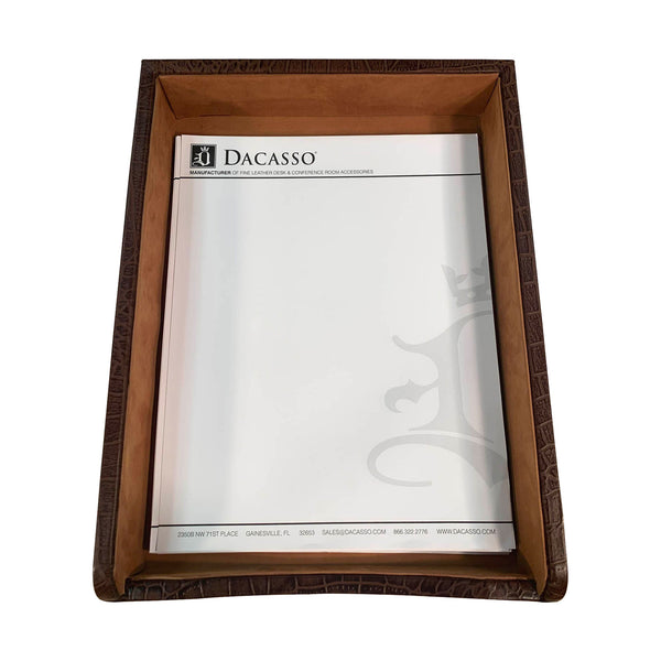 Dacasso Brown Crocodile Embossed Leather Letter Tray