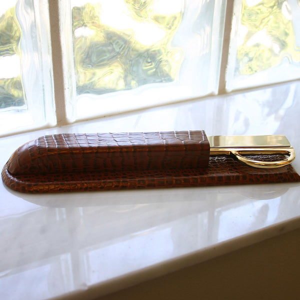 Dacasso Brown Crocodile Embossed Leather Library Set