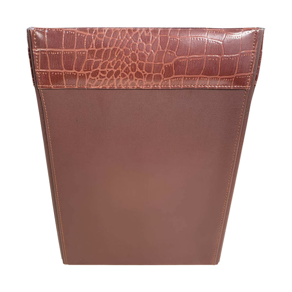 Dacasso Brown Crocodile Embossed Leather Waste Basket 14 Qt