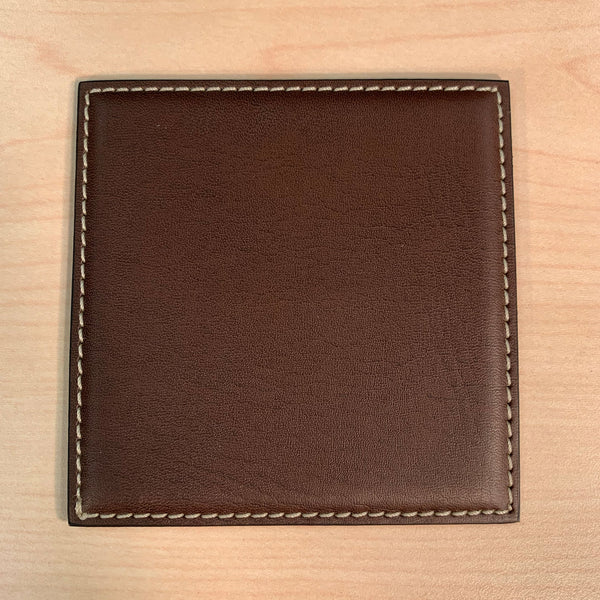 Dacasso Brown Leatherette Low Profile Square Coaster W/ White Stitching
