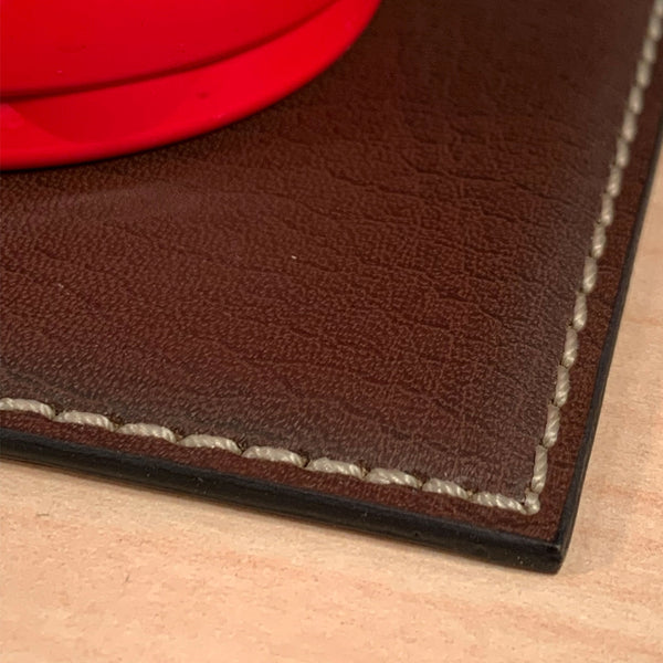 Dacasso Brown Leatherette Low Profile Square Coaster W/ White Stitching