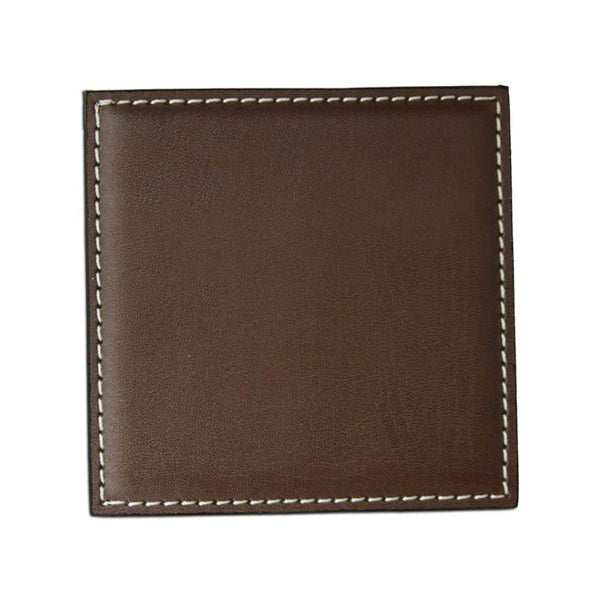 dacasso Brown Leatherette Low Profile Square Coaster w/ White Stitching