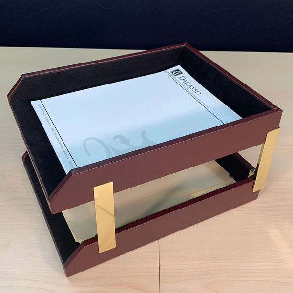 Dacasso Burgundy Contemporary Leather 10-Piece Desk Set