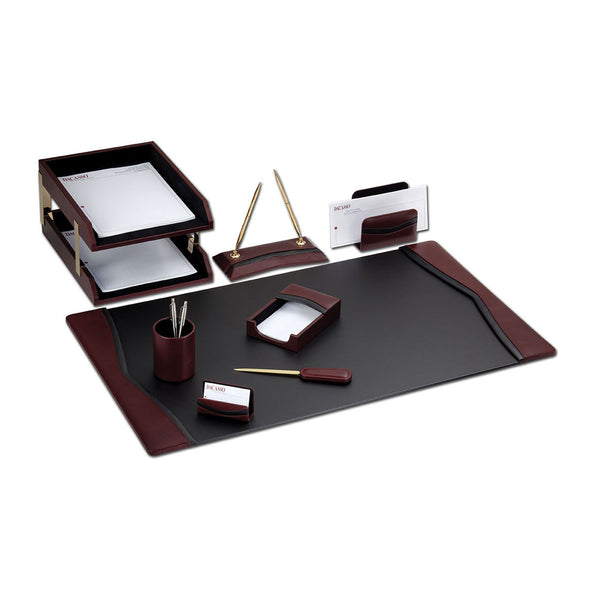dacasso Burgundy Contemporary Leather 10-Piece Desk Set