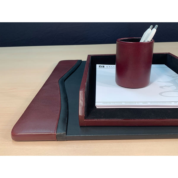 Dacasso Burgundy Contemporary Leather 3-Piece Desk Set