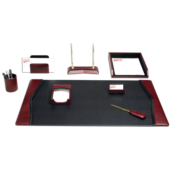 dacasso Burgundy Contemporary Leather 8-Piece Desk Set