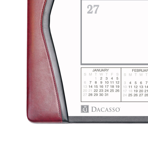Dacasso Burgundy Leather Desk Pad W/ 2025 Calendar Insert 25.5 X 17.25