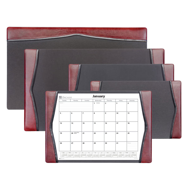 Dacasso Burgundy Leather Desk Pad W/ 2025 Calendar Insert 25.5 X 17.25