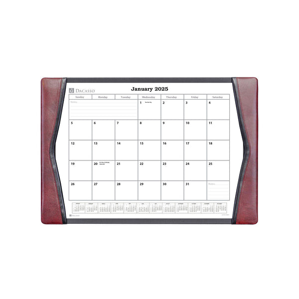 dacasso Burgundy Leather Desk Pad w/ 2025 Calendar Insert 25.5 x 17.25