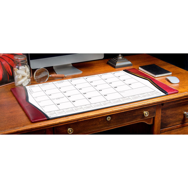 Dacasso Burgundy Leather Desk Pad W/ 2025 Calendar Insert 34 X 20