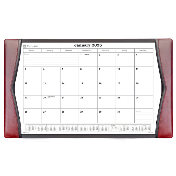 dacasso Burgundy Leather Desk Pad w/ 2025 Calendar Insert 34 x 20