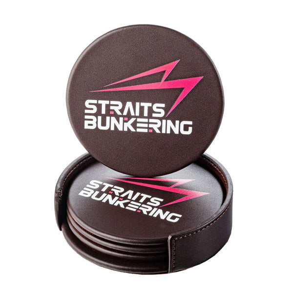 Dacasso Chocolate Brown Leather 4 Round Coaster Set W/ Holder