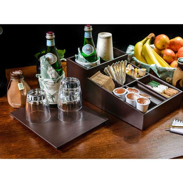 Dacasso Chocolate Brown Leather Coffee Condiment Organizer